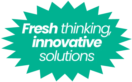 "Fresh thinking, innovative solutions" - Badge