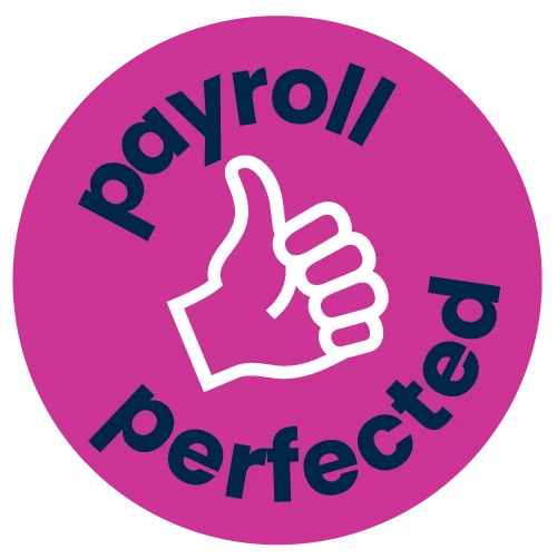 "Payroll perfected" - Badge on pink background