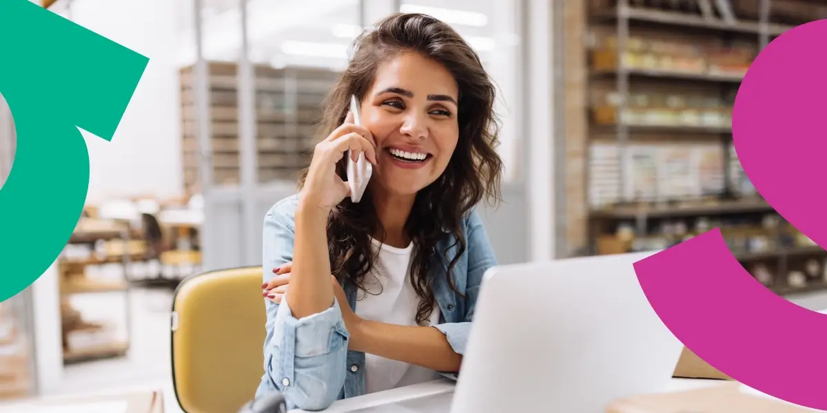 Woman in an office on the phone